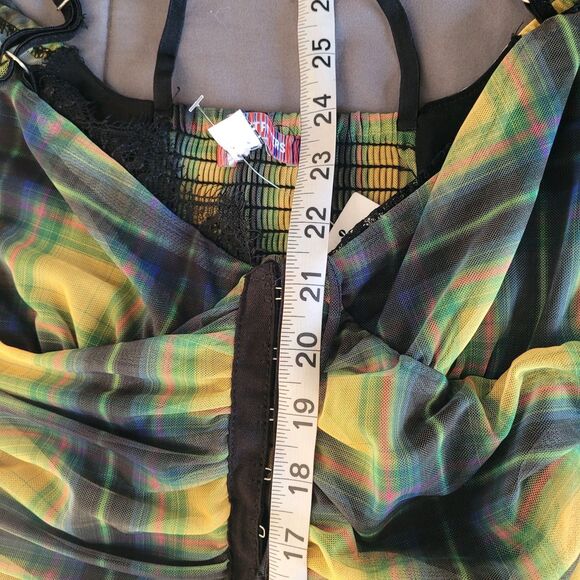 Urban Outfitters Tula Layered Mesh Playsuit  Romper Size Medium Plaid Smock Nwt - Picture 6 of 8
